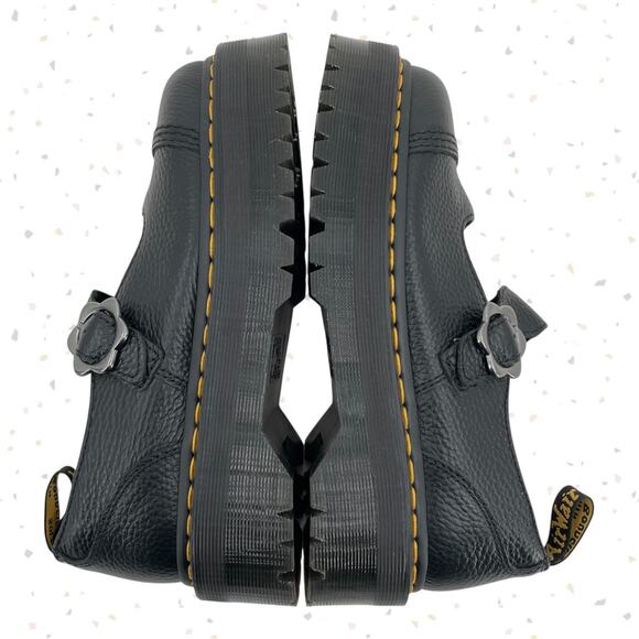 Dr. Martens Addina Platform Mary Janes Black Leather Flower Buckle Shoes Size 9 - Picture 4 of 11